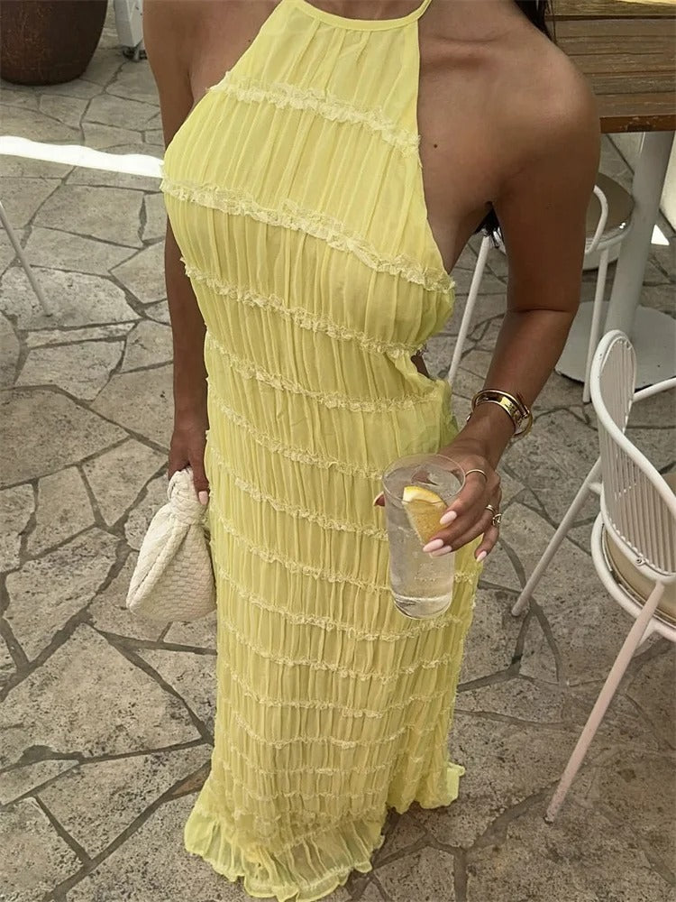 Dieka | Elegant Halter Maxi Dress with Open Back