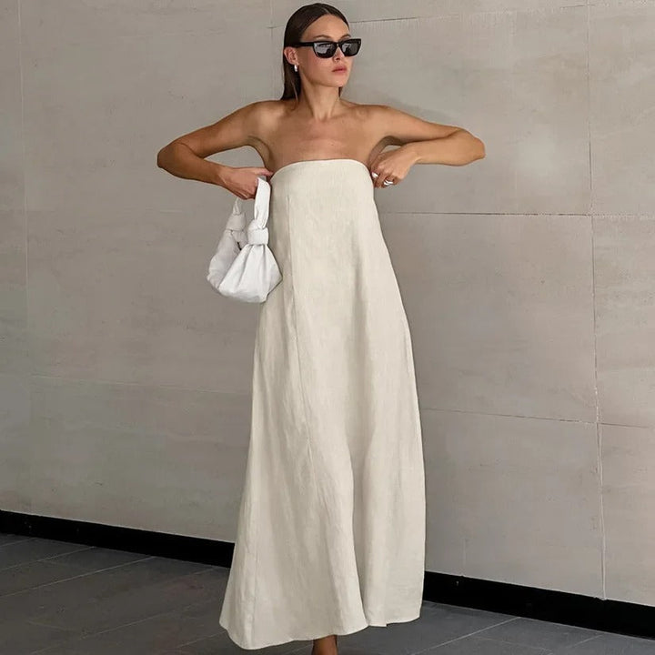 Hind | Maxi Strapless Linen Dress - Minimalist Elegance