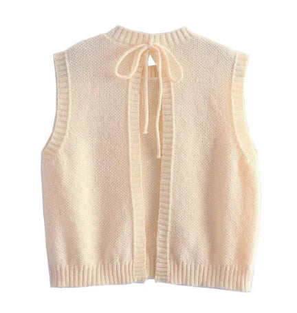 Marylou | Knitted Beige Summer Top with Open Back for Women