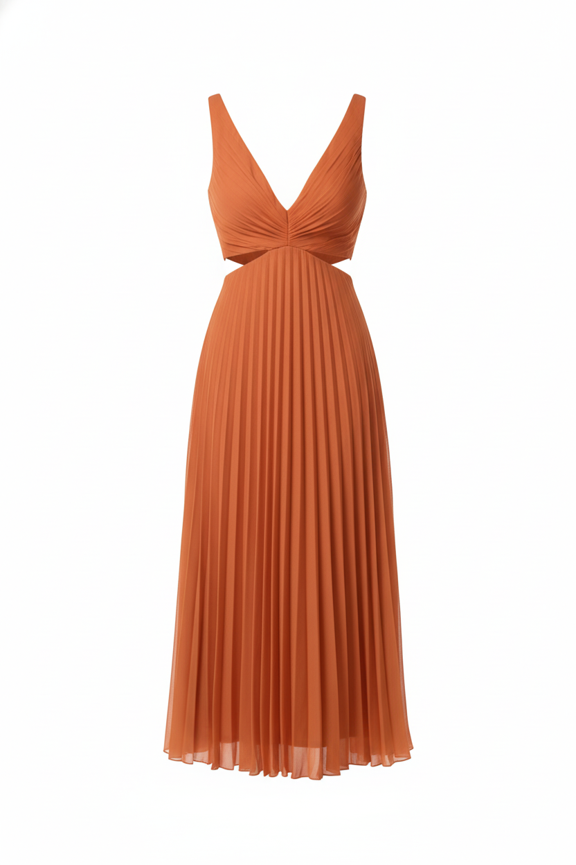 Sanne | Pleated Midi Dress - Elegant Design, Flowing and Versatile