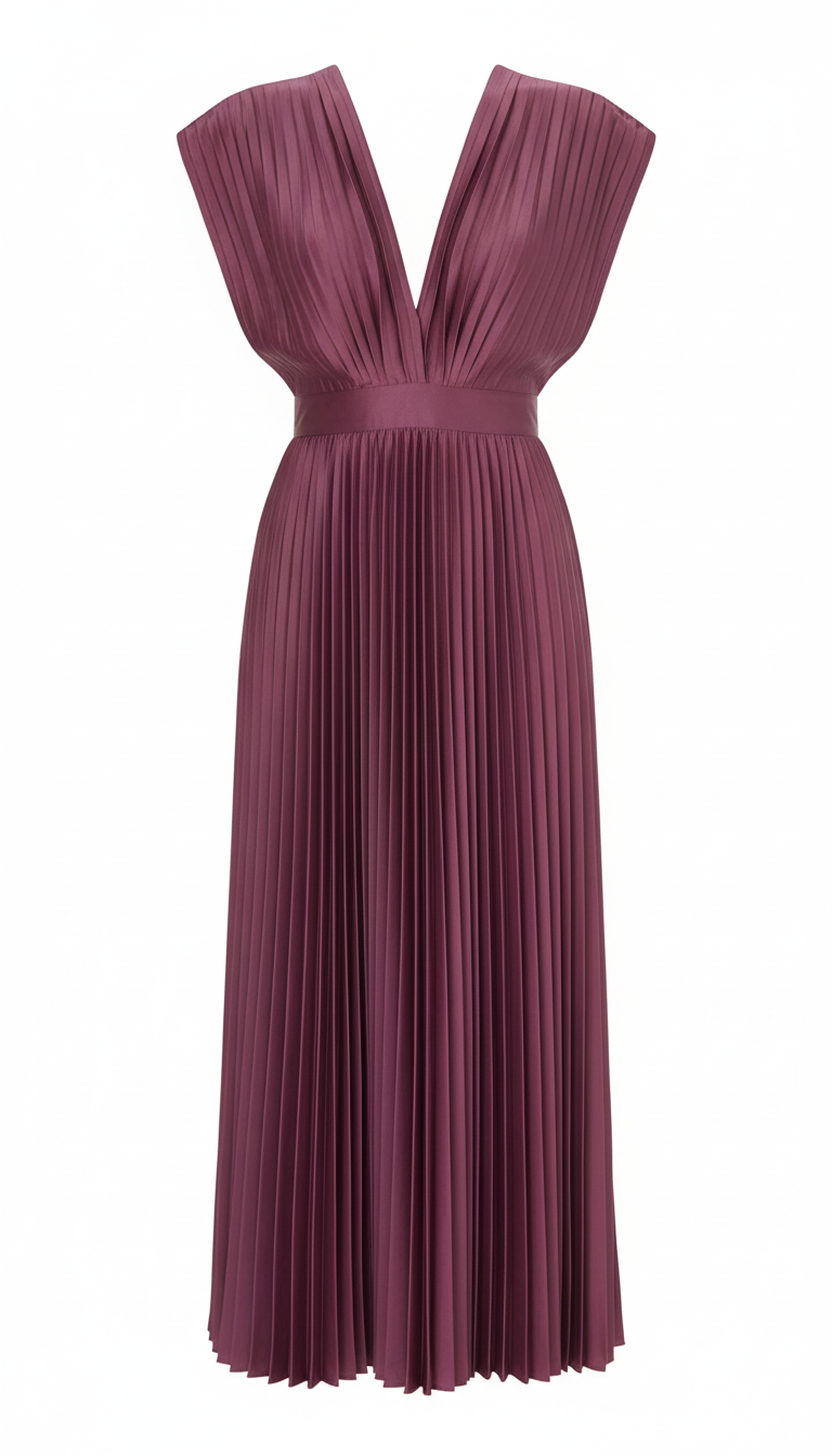 Demia | Elegant Ladies' Midi Dress with Pleated Skirt – V-Neck