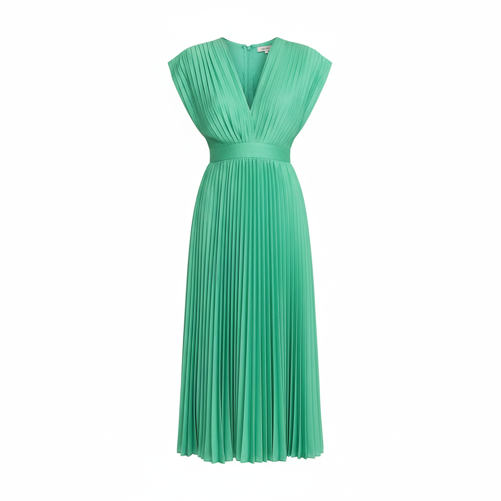 Demia | Elegant Ladies' Midi Dress with Pleated Skirt – V-Neck