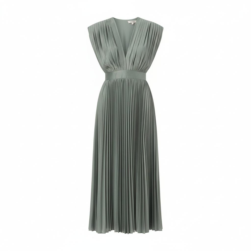 Demia | Elegant Ladies' Midi Dress with Pleated Skirt – V-Neck