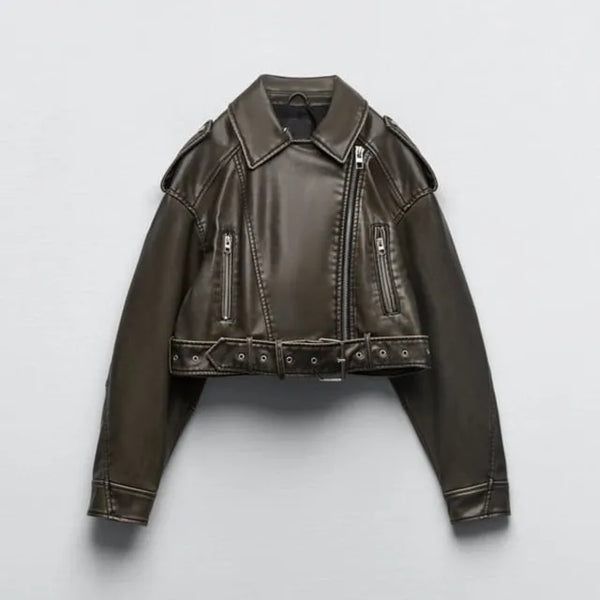 Abby | Cropped Leather Ladies' Jacket with Belt