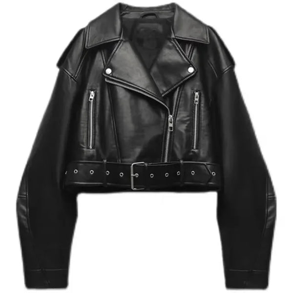 Abby | Cropped Leather Ladies' Jacket with Belt