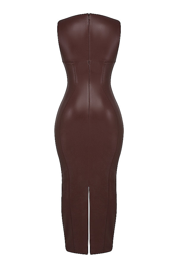 Vegan Leather Maxi Dress - Bodycon Style