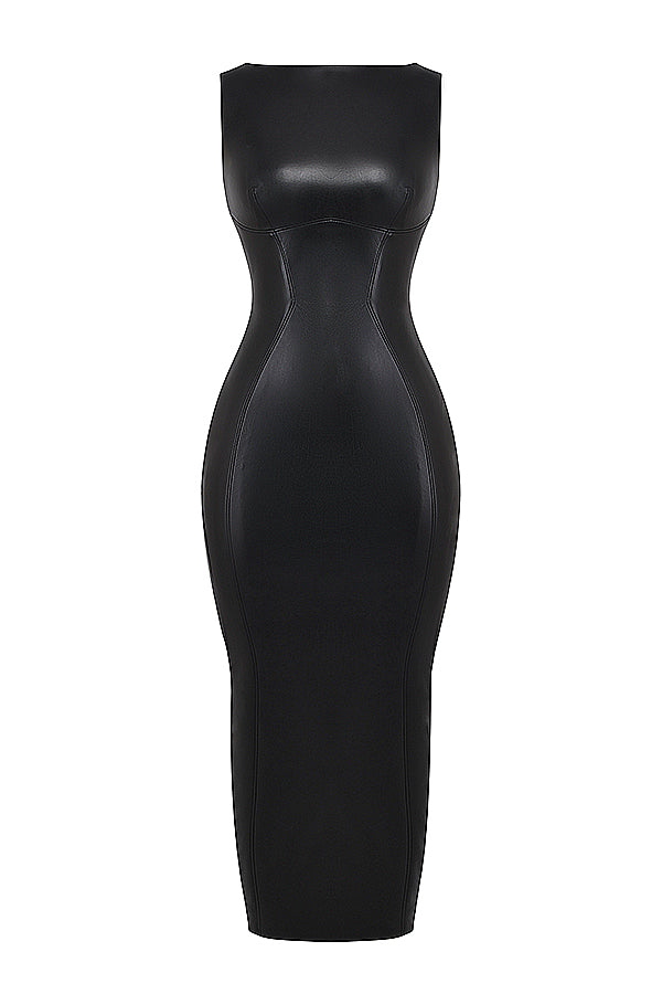 Vegan Leather Maxi Dress - Bodycon Style