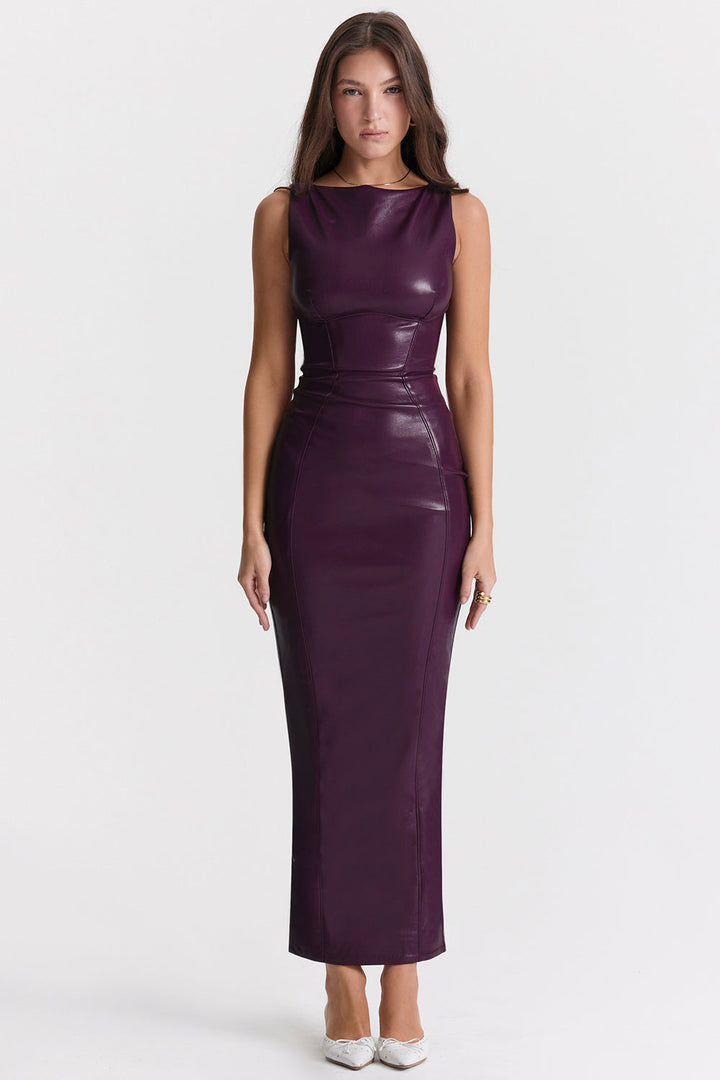 Vegan Leather Maxi Dress - Bodycon Style